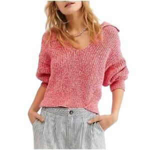 Free People Love This City Chunky Knit Sweater Pink XS